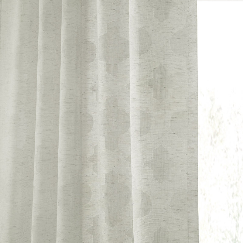 Marylane Geometric Patterned Faux Linen Sheer Curtains for Bedroom & Living Room Curtains - Single Panel Drapes, 50"W x 108"L