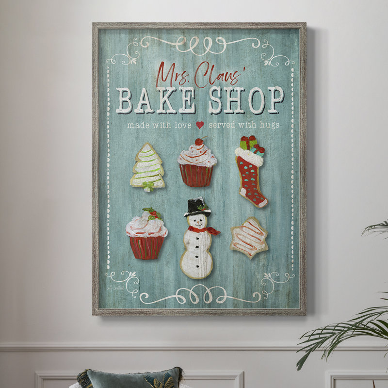 Mme. Claus Bake Shop, reproduction encadrée - bois massif, H 11 po x l 9 po