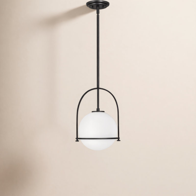Luminaire suspendu Arie avec abat-jour sphérique, Noir, H 17 po x l 11,5 po x P 11,5 po