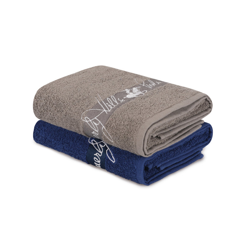 Ensemble de 2 essuie-mains 2 pièces 100% coton, Blue foncé/gris