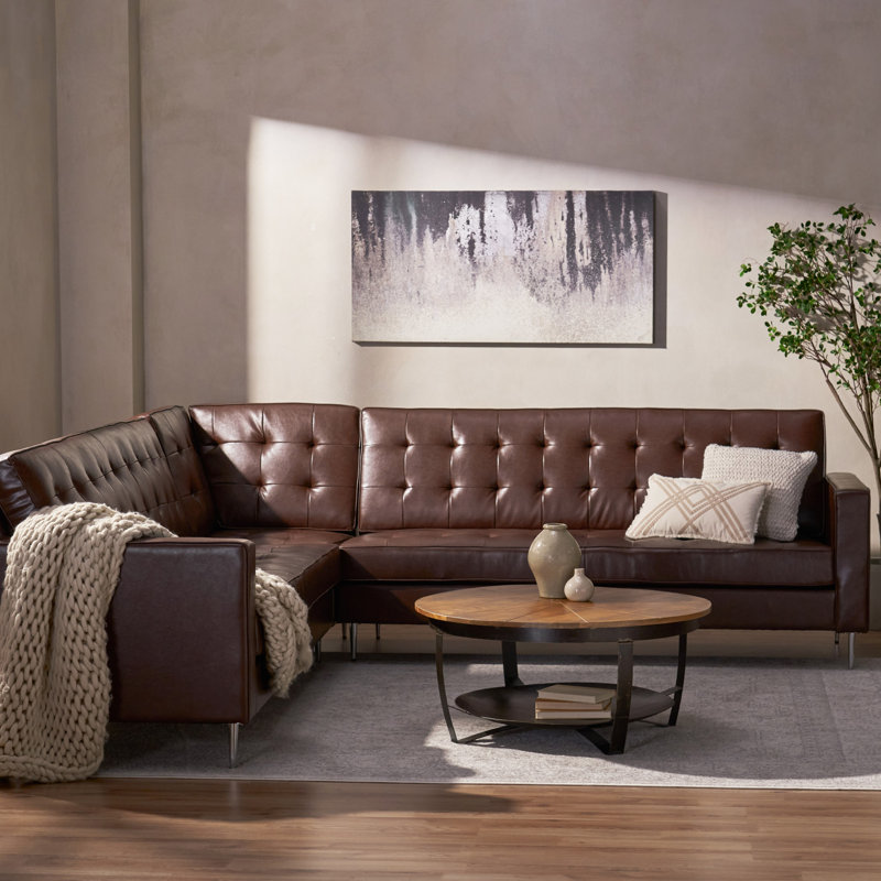 Canapé modulaire Tashyla, Similicuir brun foncé