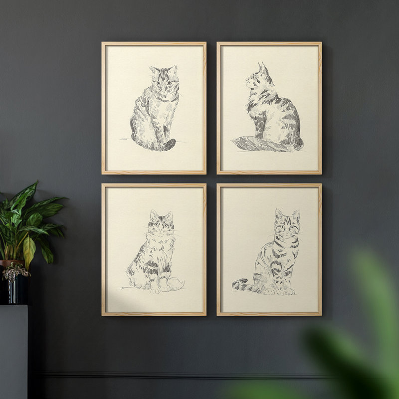 «House Cat I», ensemble de 4 encadrées, Naturel, H 10 po x l 32 po