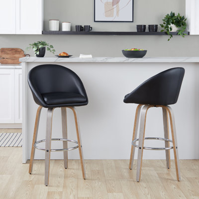 Matisse Highback Fixed-Height Counter Stool With Bent Wood Legs & Round Footrest - Set Of 2