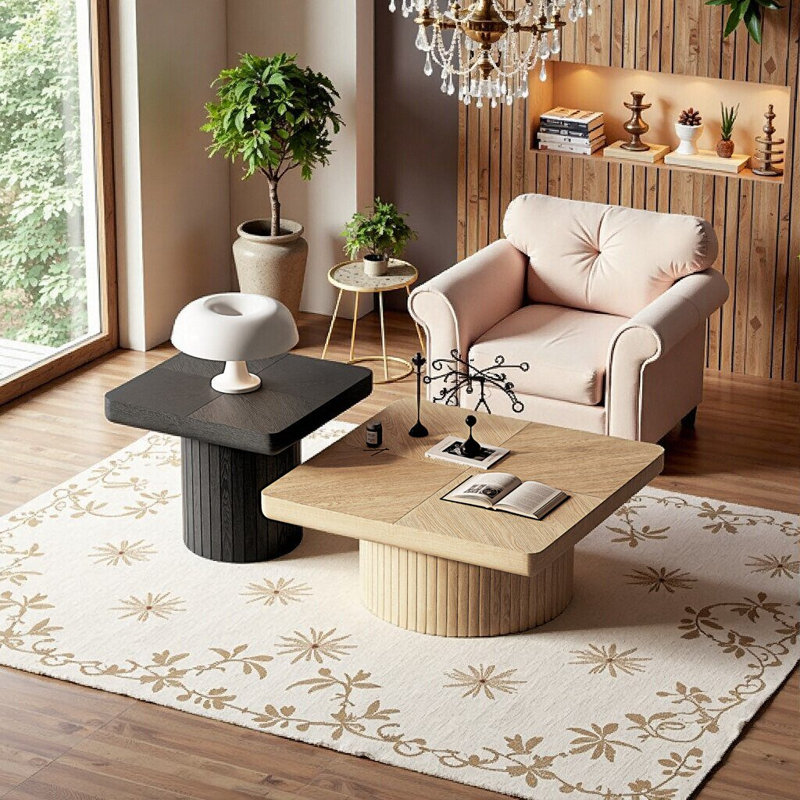 Ensemble de tables basses gigognes 2 pièces Modern, Black+Natural