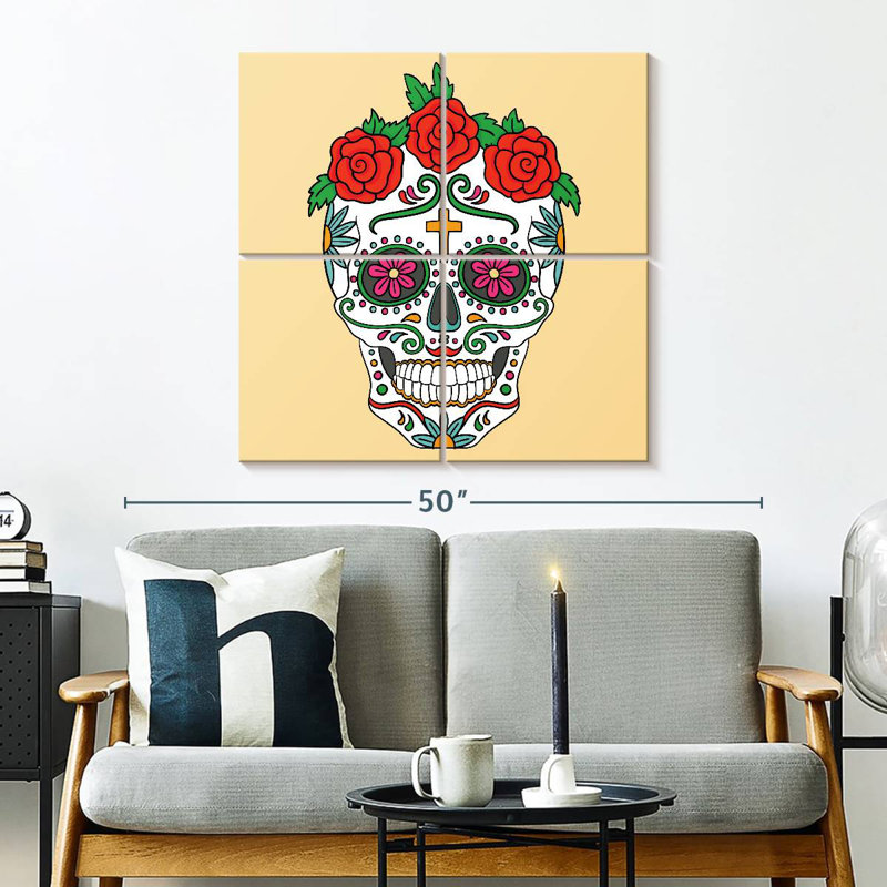 Crâne floral mexicain, H 32 po x l 32 po