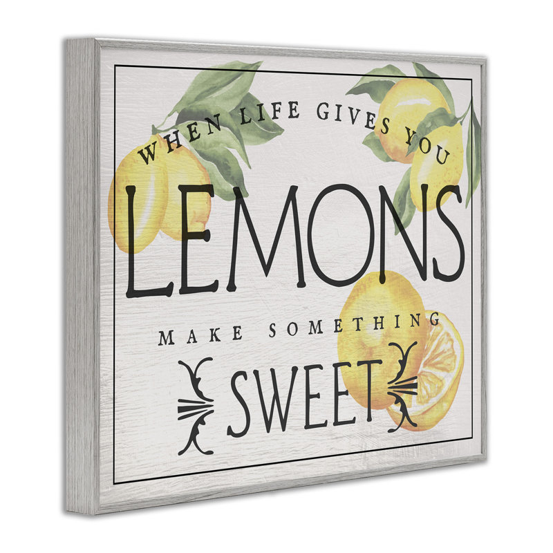 "Life Gives Lemons", "Bold Citrus Fruit" par Daphne Polselli, impression d'art textuel sur toile flottante, Cadre gris