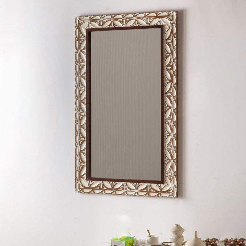 Miroir mural rectangulaire bohème orné de fleurs en relief et de feuilles sculptées
