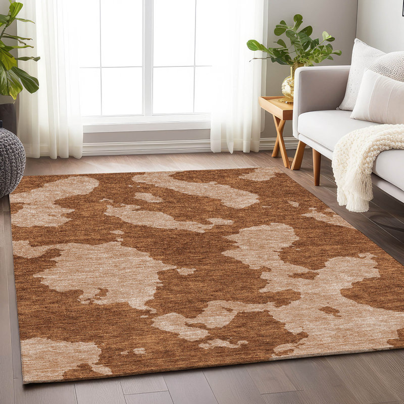 Premium Machine Washable Prisco Terracotta Rug, Rectangle 5' x 7'6"