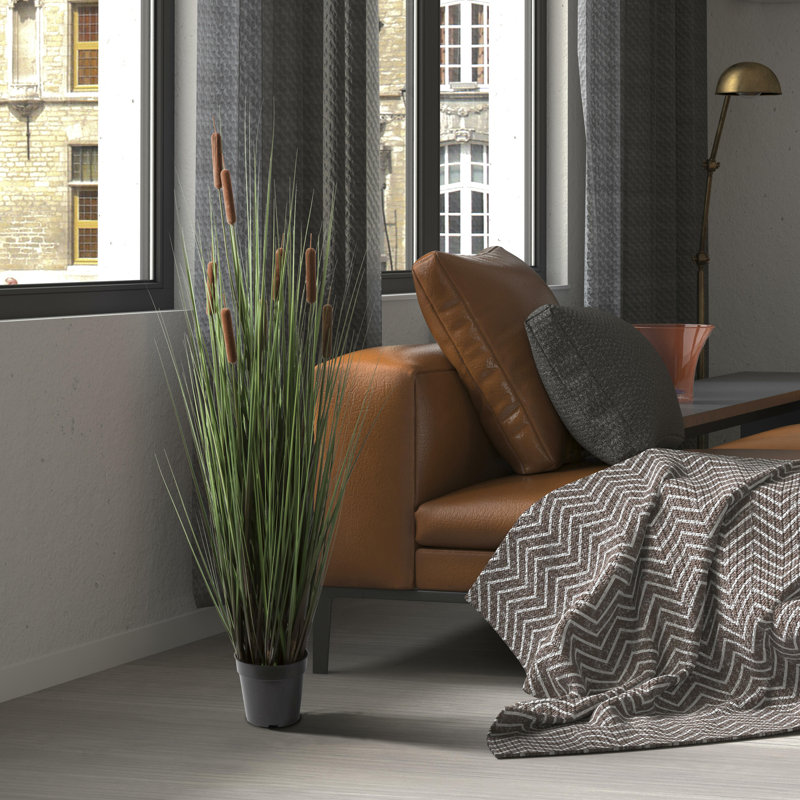 Artificial Straight Grass and Cattails, 48" H x 24" W x 24" D