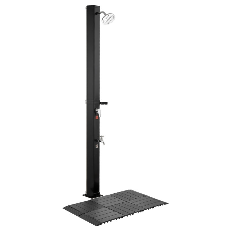 9.2 Gal Solar Heated Shower, 6.4ft Showerhead Height Outdoor Shower, with Floor Kit & Foot Faucet, Hot & Cold Water Adjustment, Freestanding for Backyard Poolside Beach Pool,Black