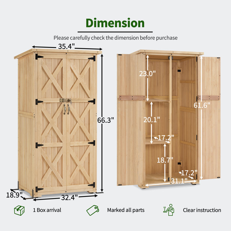 Rangement extérieur en bois, remise à outils de jardin avec serrure et portes doubles