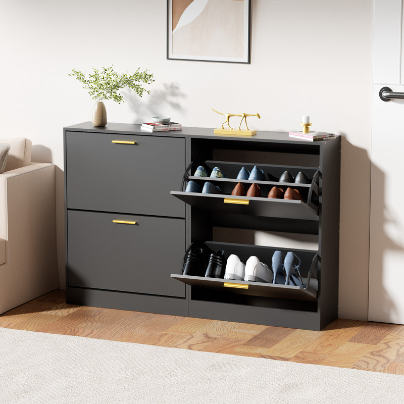 10 Pair Flip Down Shoe Storage, Black