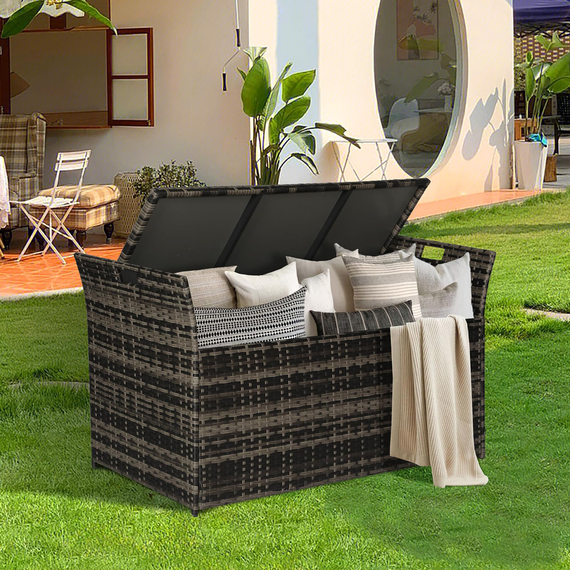 Lark Manor 90 Gallon Patio Storage Bench - Wayfair Canada - Decor Outdoor Storage Bench Set