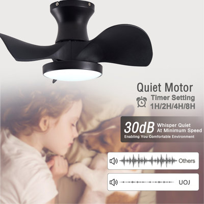 Ventilateur de plafond en ABS avec 3 températures de couleur, lumière et télécommande, moteur à courant continu, puissant et silencieux, petit ventilateur de plafond pour cuisine, salle à manger, salle de bain, patio, noir mat