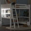  Lit mezzanine double avec bureau en L, station de charge USB et banc de rangement avec compartiments latéraux, blanc-245566812