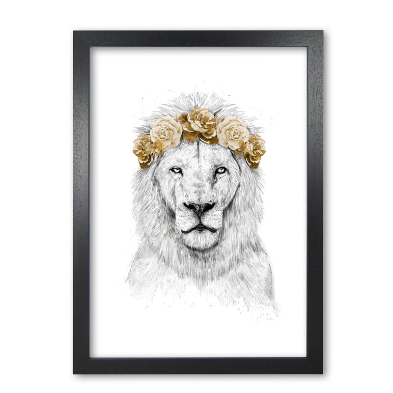 Festival Floral Lion II by Mercedes Lopes Charro - Print, 29.7 cm H x 21 cm W x 5 cm D, Black Grain