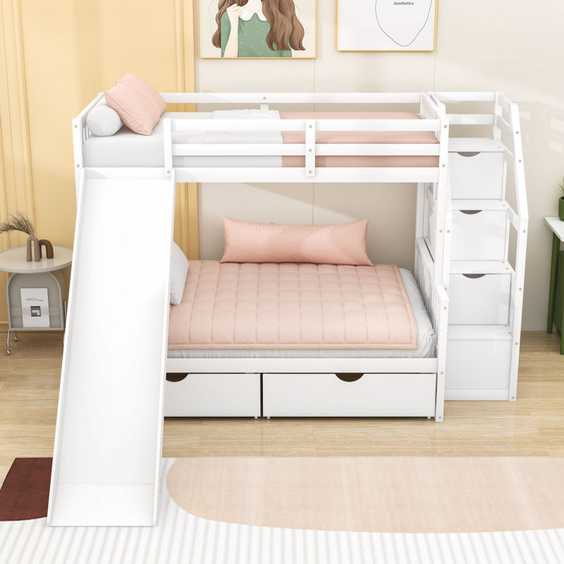 Evania Kids Twin Over Full Bunk Bed with Drawers, White