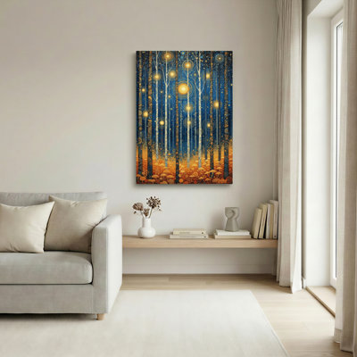 Enchanted Forest With Glowing Trees And Mushrooms Canvas Wrapped Wall Art Oil Painting Print Set Of 1