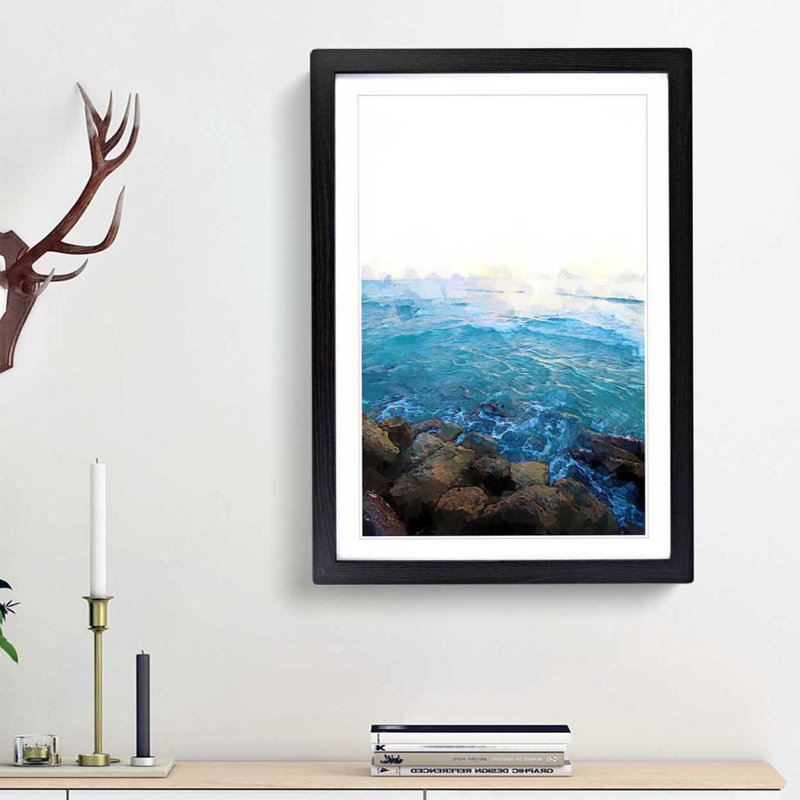 Barbados Seascape in Abstract - Picture Frame Graphic Art Print, 65cm H x 48cm W x 2cm D, Black Framed