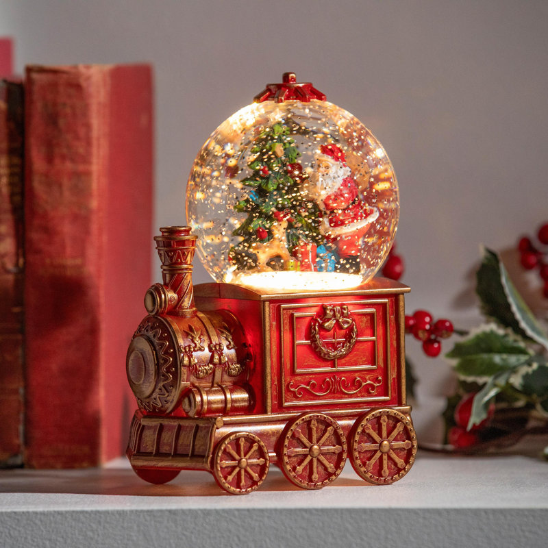 7.5" LED Train Spinning Water Lantern with Santa and tree