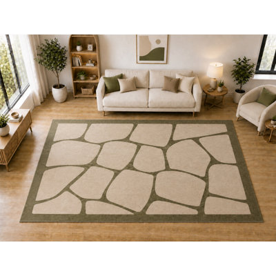 "Ultra Thin" Large 6 pi 7 po x 9 pi 10 po Motif de pierre irrégulière olive pour le salon Chambre à coucher Salle à manger Tapis à poils courts doux Décoration de sol moderne