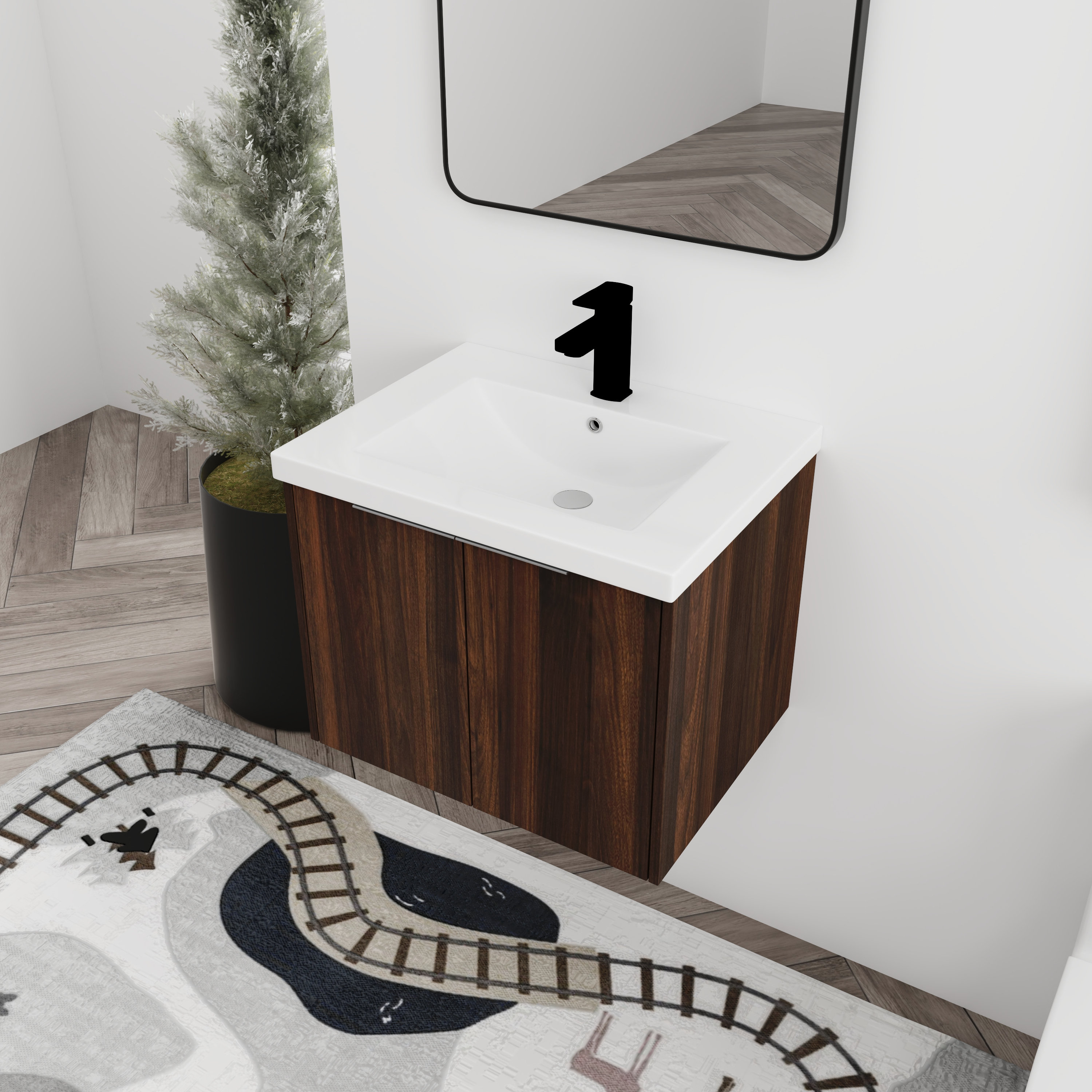 EXULLMODE 24" Wall Mounted Single Bathroom Vanity with Resin Vanity Top