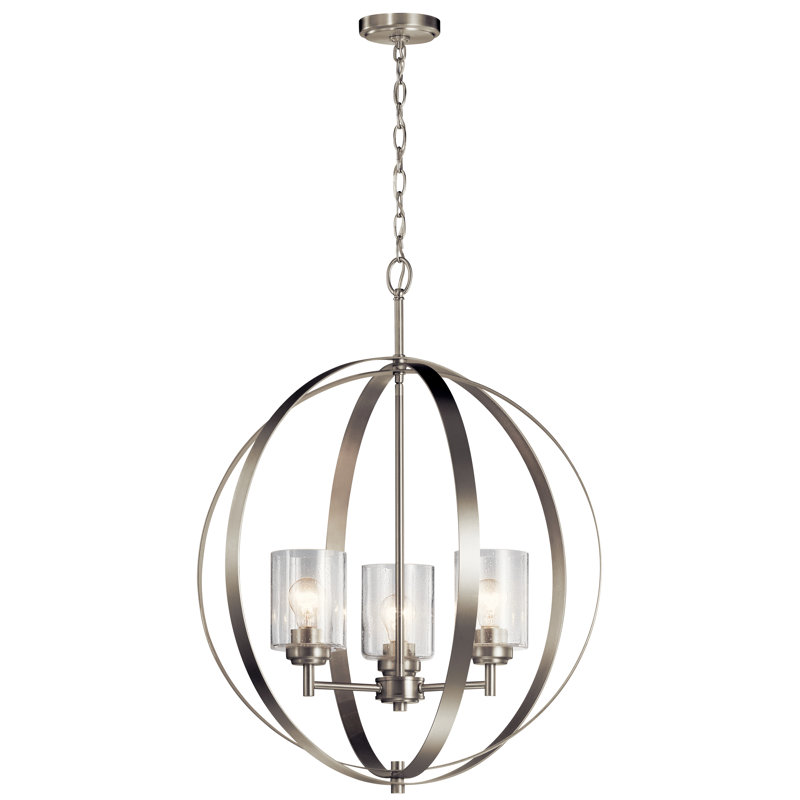  3 - Light Shaded Globe Chandelier, Brushed Nickel