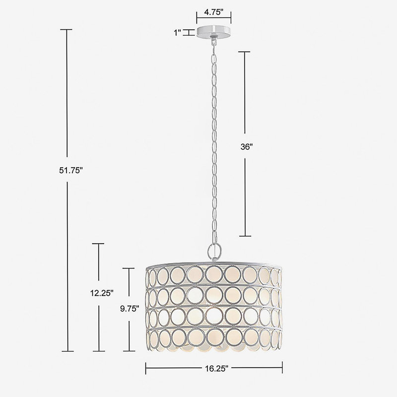 Luminaire suspendu en forme de tambour à quatre lumières en verre