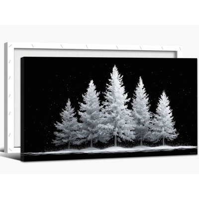 Grand Noël, art mural sur toile, pin d'hiver, scène de forêt, paysage noir et blanc moderne, impression sur toile, art mural d'hiver, affiche pour salon, chambre à coucher, bureau, 24 po x 48 po