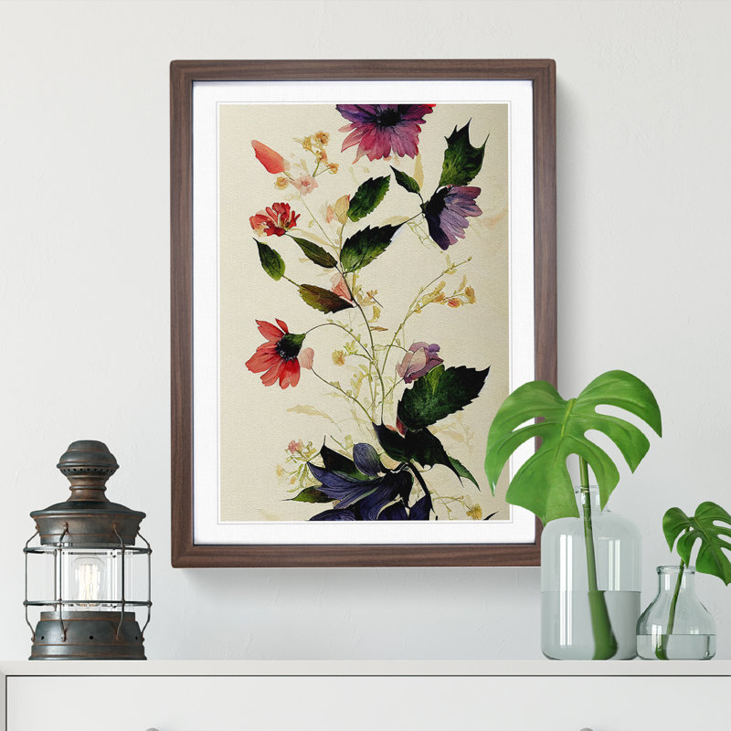 Pretty Flowers No.1 - Single Picture Frame Painting, Walnut Framed, 64cm H x 46cm W x 2cm D
