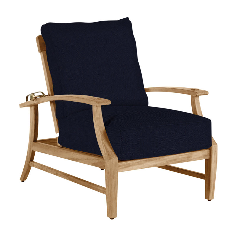 Croquet Teak Patio Chair with Cushions, Natural Teak, Welt, Linen Navy