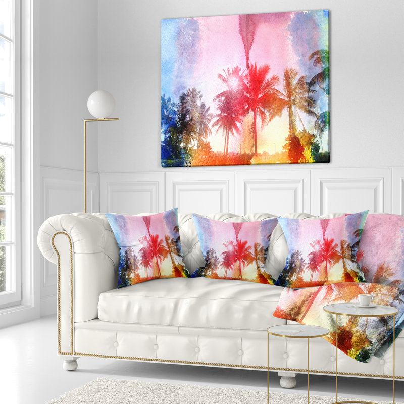 Landscape Retro Palm Trees Long View Pillow, 16" x 16", Throw Pillow