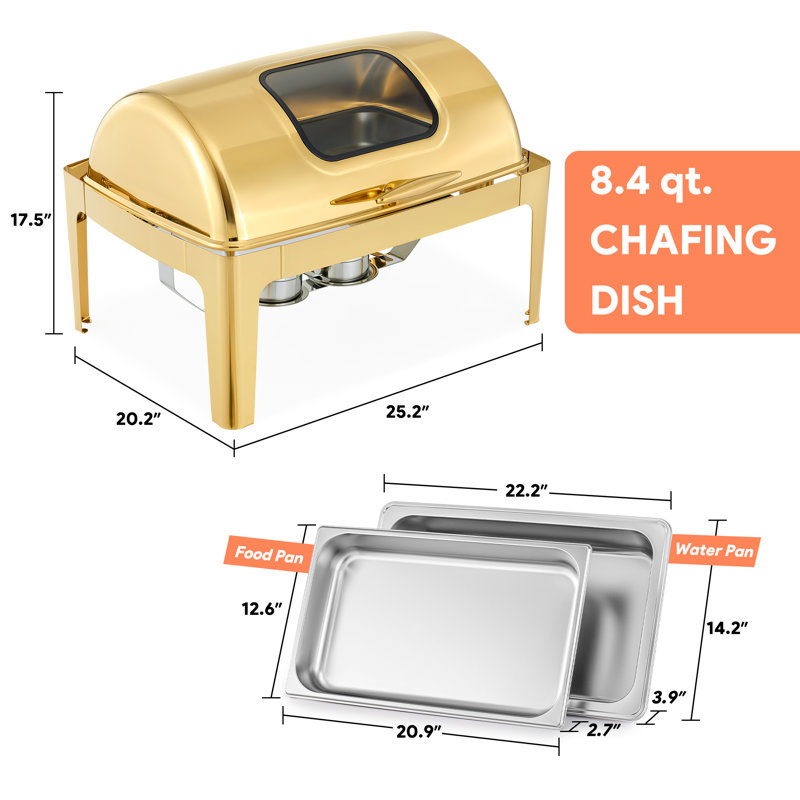 8.4 qt Rectangle Roll Top Chafing Dish Buffet Set, Gold