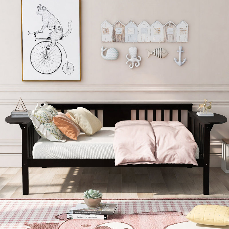 Lit de jour, support en lattes de bois, Lit double, Espresso