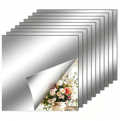 Feuilles de miroir flexibles, 48 pièces, carreaux de miroir carrés, autocollants muraux, décalcomanie 3D, mosaïque, 14,8 x 14,8 cm