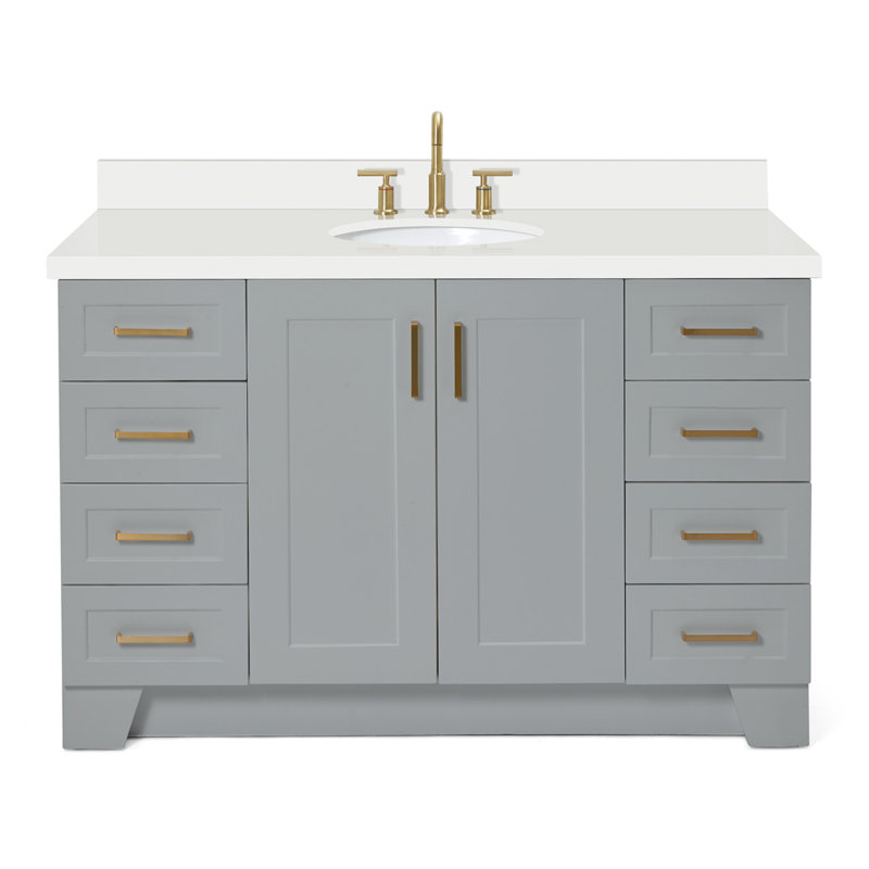 61 IN.  Single Bathroom Vanity, Gray, Oval, White Quartz