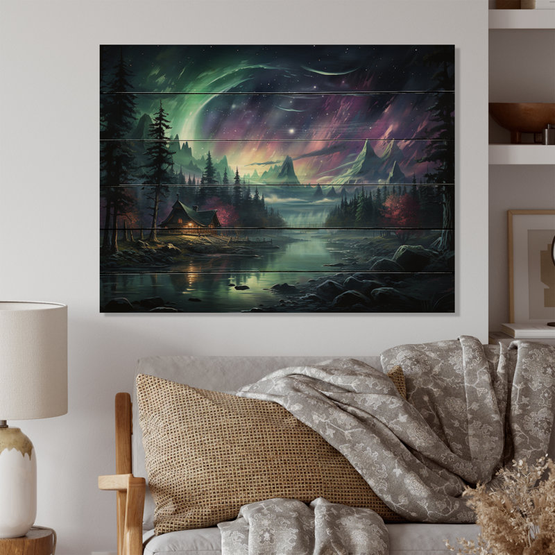 Northern Lights Ethereal Enchantment I sur impression sur bois, H 10 po x l 20 po x P 0,78 po