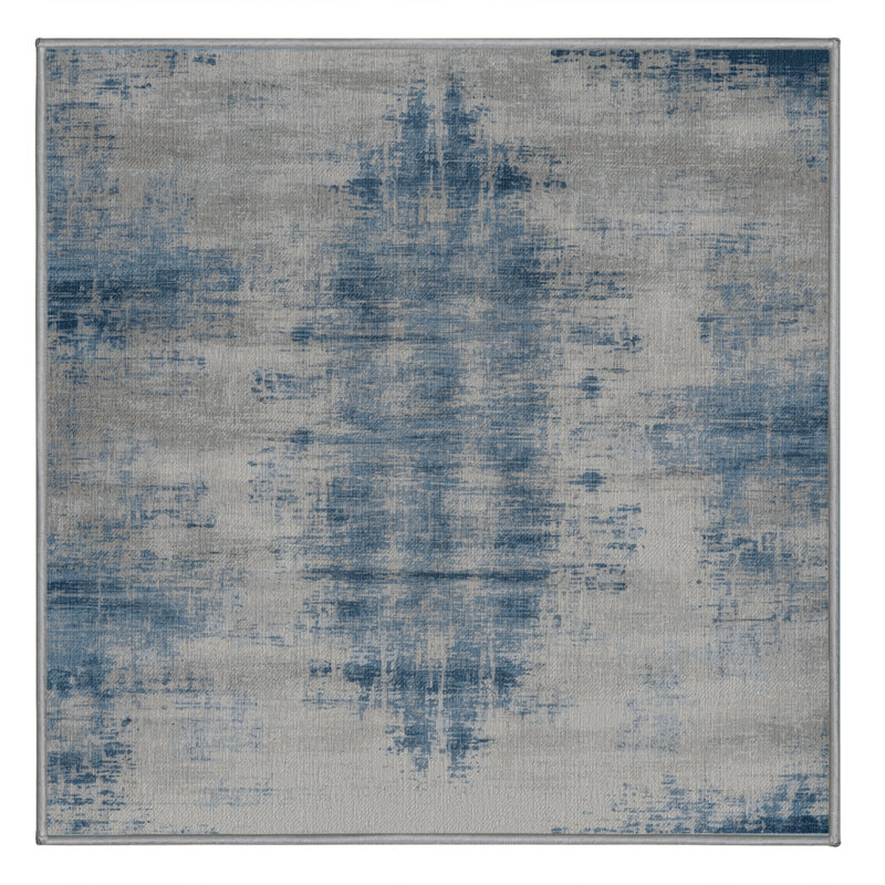 Machine Washable Abstract Gray Area Rug, Square 7'