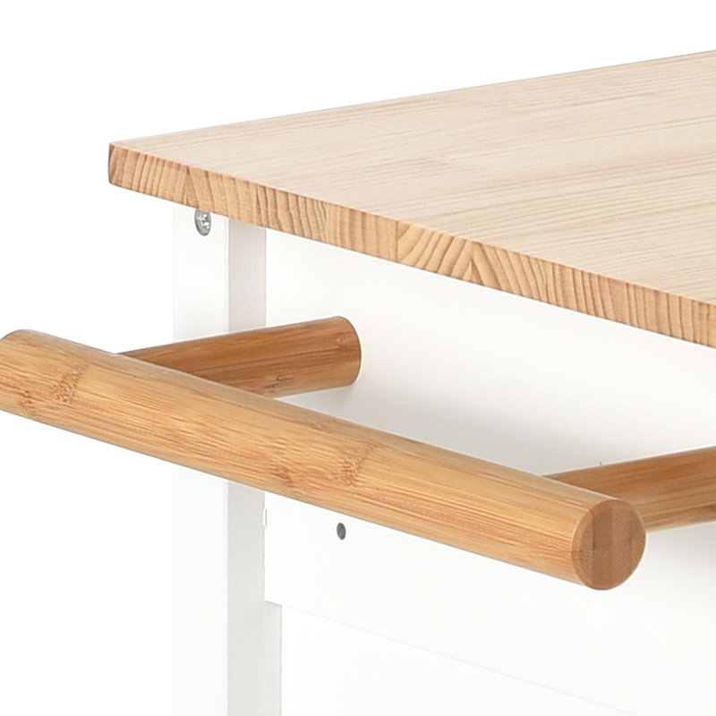 Jerneja Modern Style Practical Rolling Kitchen Island with Solid Wood Top with Wheels and Adjustable Shelves, Towel Rack, Spice Rack for Dining Area
