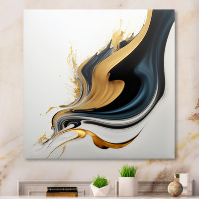 Art liquide noir, blanc et or III - peinture sur toile