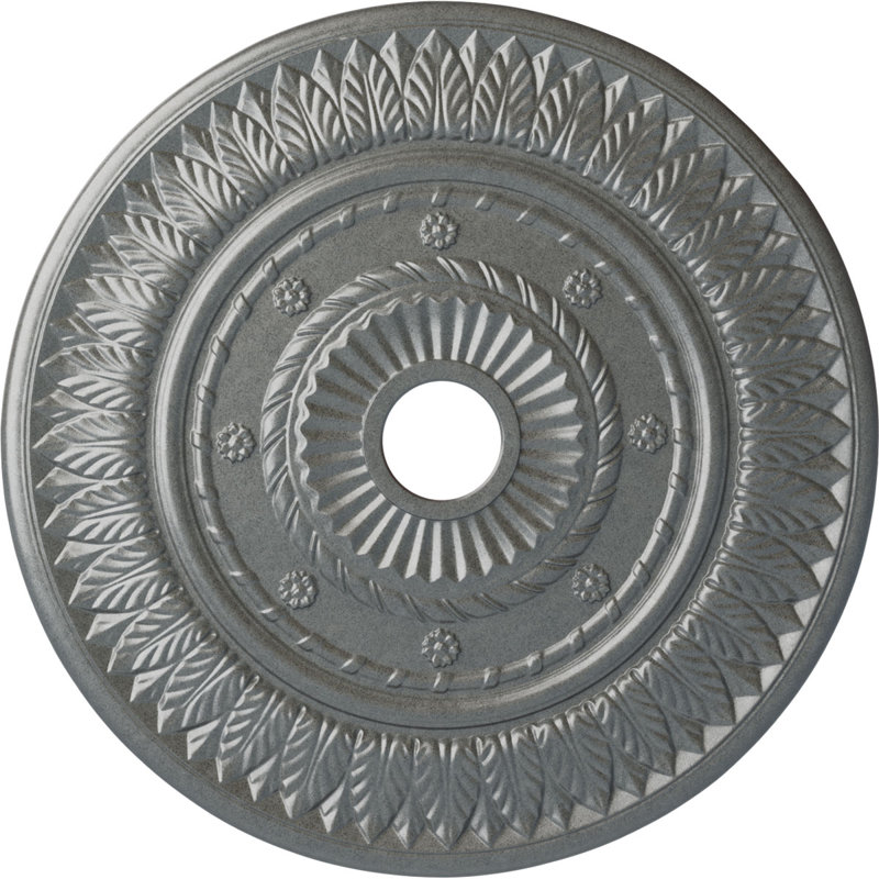 Endurathane Leaf Ceiling Medallion, 26 3/4"OD x 3 5/8"ID x 1 1/8"P (Fits Canopies up to 3 5/8"), Hand-Painted Platinum Finish
