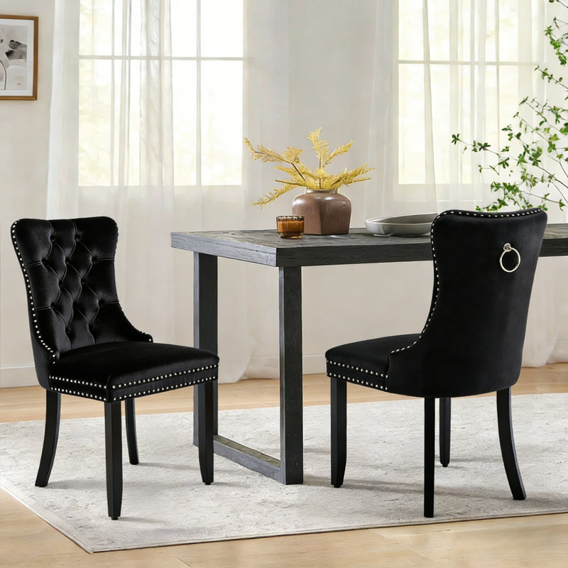 Chaise rembourrée en velours, Noir