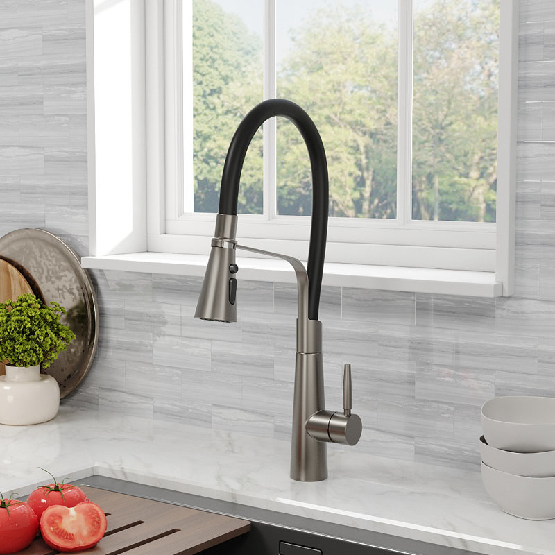 Happy Larry Ashburton Pull Down Kitchen Faucet, Matte Black/Nickel