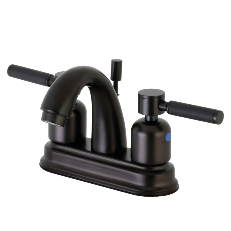 Kingston Brass Kaiser Two-Handle 3-Hole Deck Mount 4" Centerset Bathroom Faucet with Plastic Pop-Up, Oil Rubbed Bronze