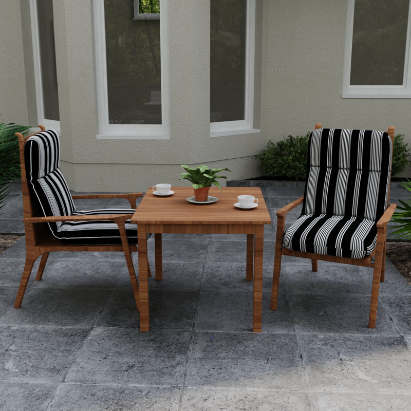 Byrom 22" x 45" Outdoor Chair Cushion with Ties and Loop, Black/White/Striped