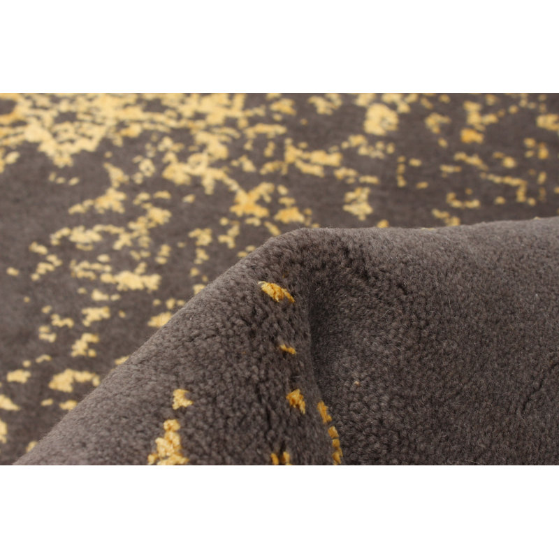 Tapis gris / jaune noué à la main Hamisi, Rectangle 5 pi 1 po x 7 pi 9 po