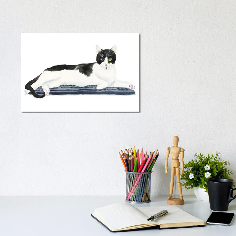 Tuxedo Cat On The Keyboard by Alexey Dmitrievich Shmyrov - Wrapped Canvas Print, 20.32 cm H x 30.48 cm W