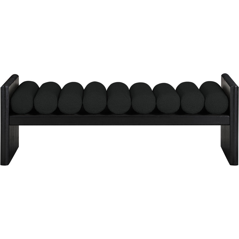 Waverly Boucle Wood Bench, Black Boucle Fabric / Black Finish, 18" H x 52" W x 19" D