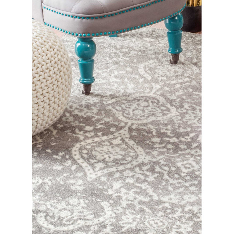 Tapis à motif de médaillon pour le salon, la chambre à coucher, la salle à manger et la cuisine Almirka, gris / ivoire