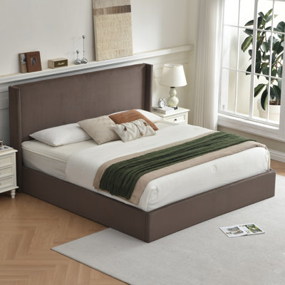 Wauseon Luxury Hydraulic Lift Up Storage Corduroy Upholstered Platform Bed,Modern Wingback Design,No Box Spring Needed, Noise-Free